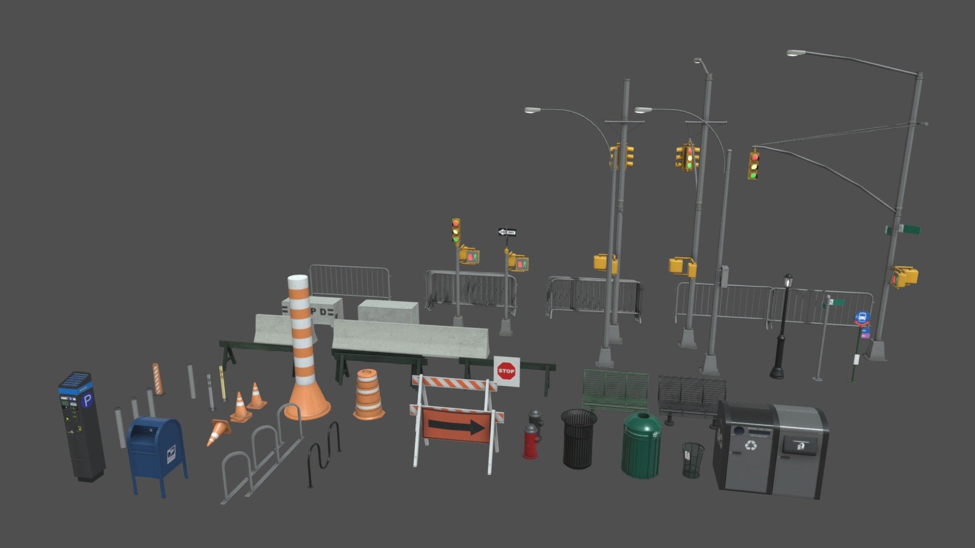 New York Street props collection

All assets are Low-Poly

1k Textures (also available 2k textures)

All assets are included in a separate file - New York Street Props - Part 1 - 3D model by arti.aaa (@umrplex) 3d model