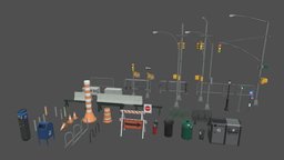 New York Street Props bench, trafficlight, traffic, urban, newyork, barrier, fencing, barricade, trafficcone, game-ready, roadblock, stilized, construction-site, low-poly-game-assets, stilised, traffic-cone, traffic-sign, city-building, postmail, low-poly, lowpoly, gameasset, city, stylized, construction, stylised-props, city-props, stilizedart, bikeparking, noai