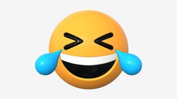 Emoji 021 White smiling with tears face, symbol, chat, laughing, sign, eyes, head, smiling, facial, mood, emoticon, expression, neutral, emotion, emoji, smiley, close, 3d, pbr, funny