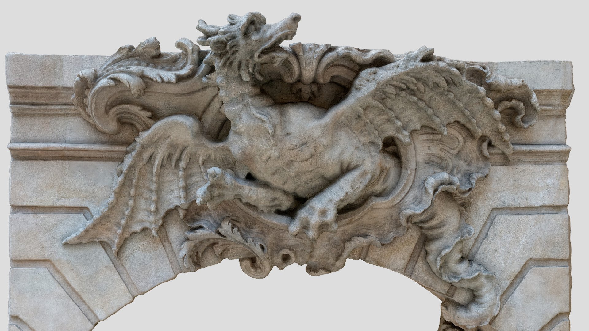 Statue by Paul Ambroise Slodtz, 1732.
Width : about 3 meters.
Musée du Louvre, Paris, France.

Inv number : RF 2749 - Stone Dragon - 3D model by Benoît Rogez (@shadows44) 3d model