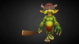 Swamp Goblin goblin, arts, rpg, assets, club, action, purple, eyes, horned, silly, swamp, flipflop, plataform, thongs, kiister07, handpainted, unity, game, shield