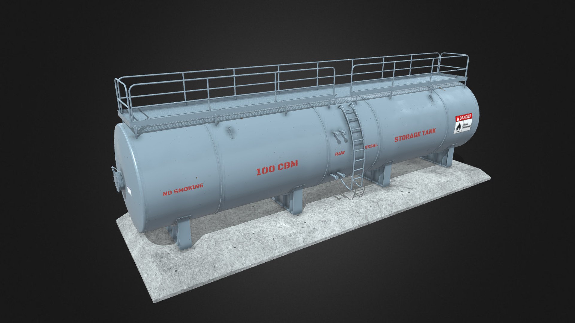 This is amodel of industrial oil storage tank. it was originally created with blender and textured in substane painter. This model was scaled to real world size 3d model