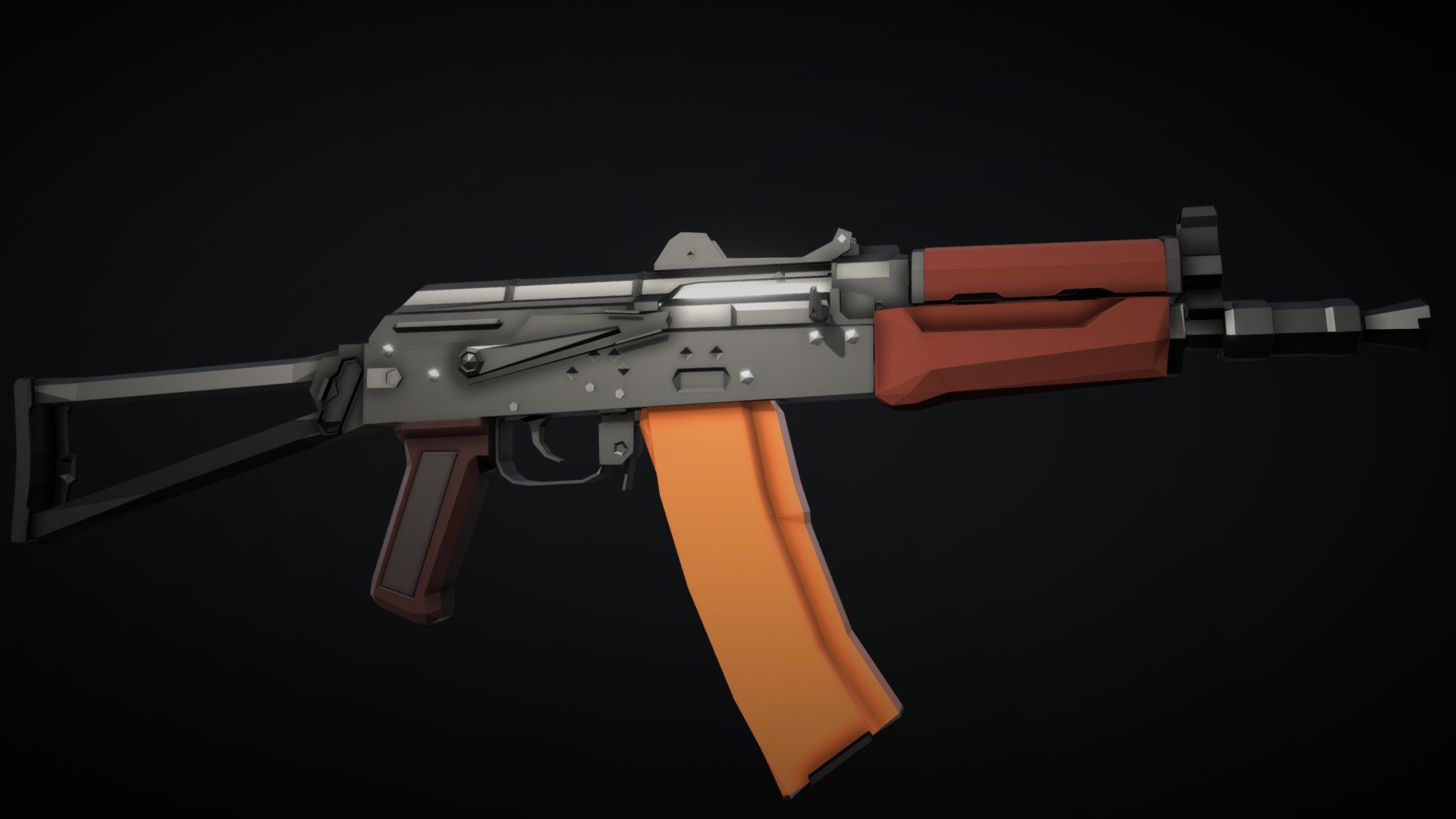 Low-Poly model of an AKS-74UN, a carbine/PDW variant of the AK-74, with a folding metal stock and an attachment rail for mounting optics 3d model