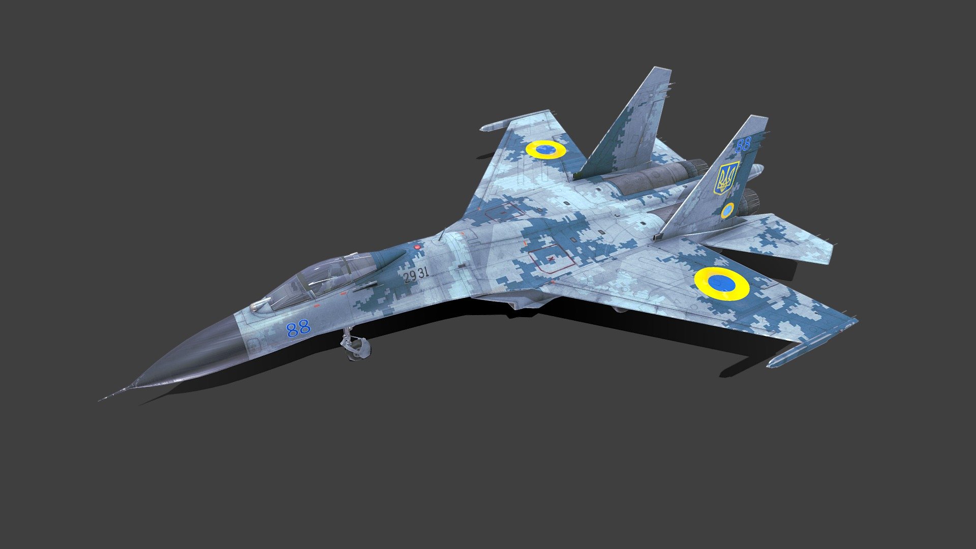 Sukhoi Su-27P Ukrainian Fighter Jet



-Low-poly ready to use in Games

-Textures are in PNG format 4k 1 set and 2k 1 set

-Files unit: Centimeters.

-15 objects Separate objects for animation.

-Available formats:MAX 2018 and 2015, OBJ, MTL, FBX, .tbscene.

-If you need any other file format you can always request
 - Sukhoi Su-27P Ukrainian Fighter Jet - Buy Royalty Free 3D model by MaX3Dd 3d model
