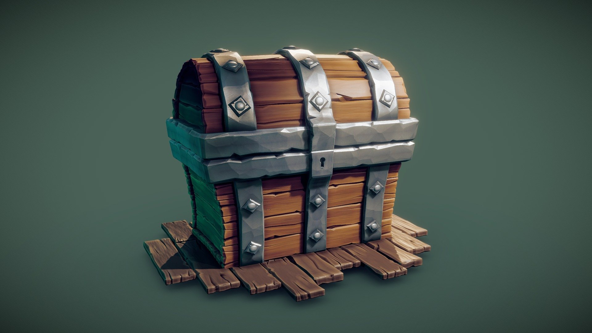 Stylised Treasure Chest asset with the ability to open and close the lid. 

27k Tris (excluding the floor). 

Blender scene and FBX include 3 Meshes: 
x1 Chest Lid (with working pivot)
x1 Chest Base
x1 Floor
Textures also included.

A learning project aimed at familiarising myself with Blender 2.8
This is my take on &lsquo;the' treasure chest guide to Blender by CGCookie. It was a process whereby I started from scratch and learned how to model, unwrap and texture, as well as render within Blender. It was a very insightful process and super impressed with Blender as a tool. I hope this model can be of used to folks:) - Stylised Treasure Chest - Buy Royalty Free 3D model by Hammer (@jackhammer) 3d model