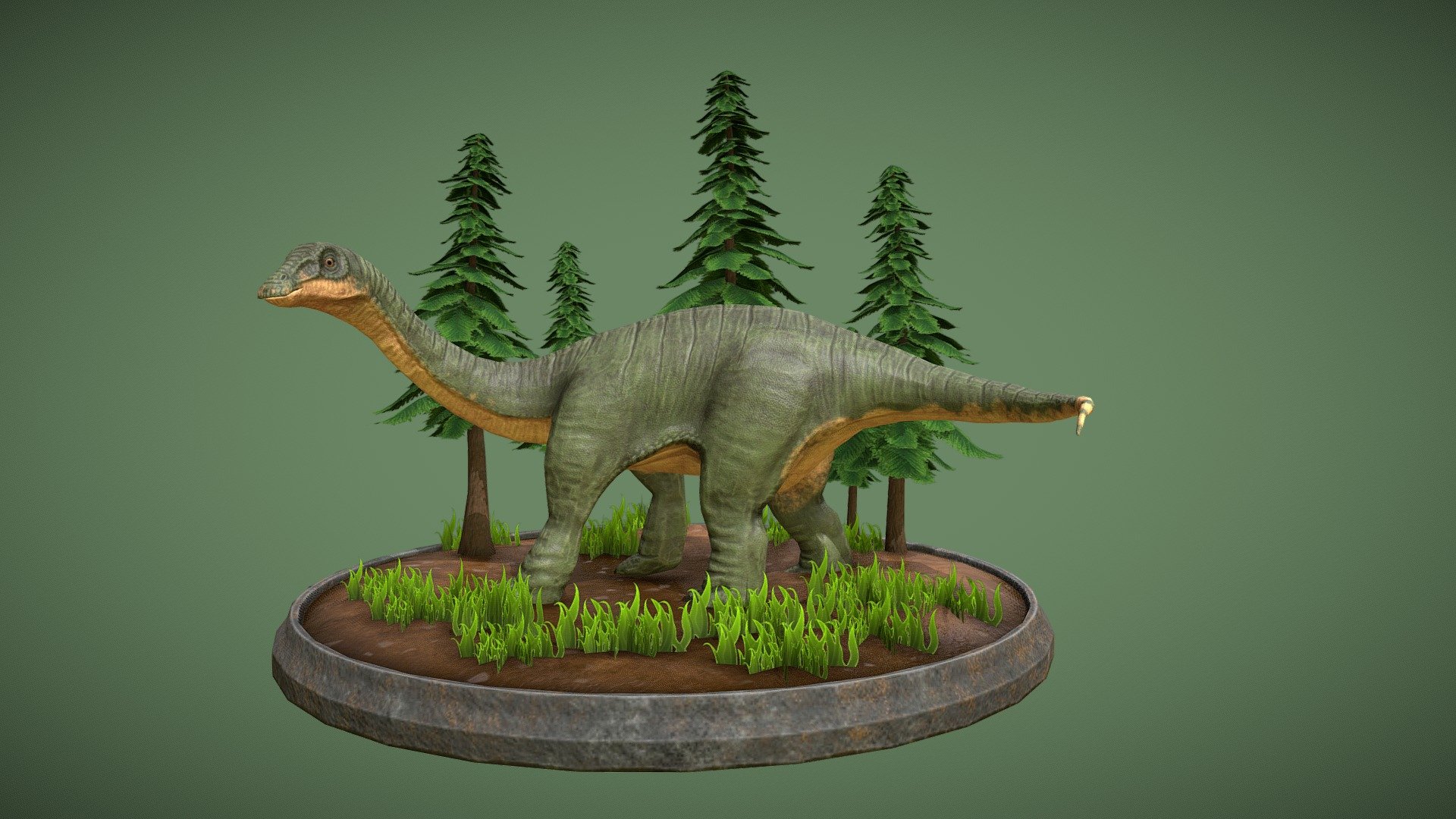 A stylised Apatosaurus on a decorated plinth. Made for a fun, I wanted this to be used as part of the Planet Coaster Theme-makers Toolkit, but I havent got round to animating it yet 3d model