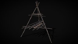 Primitive Tripod Cooking Rack camping, stand, shelf, meat, viking, medieval, accessories, holder, cook, rustic, camp, survival, stove, fire, cooking, hanger, tripod, roast, primal, wood, cooking-rack