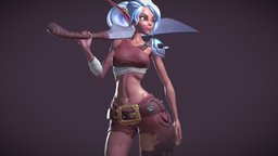 Girl fighter cute, b3d, elf, elven, woman, swordsman, game-ready, character-design, idle, idle-animation, original-character, whitehair, handpainted, blender, female, sword, stylized, fantasy, rigged