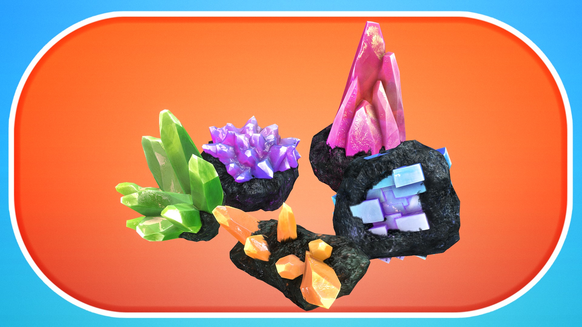 This pack is intended to offer the best deal for crystal gems out there.
It contains:





75 different crystal assets




15 unique meshes




and 5 different color schemes.



It also comes with PBR textures + additional maps like translucency, color masks and specular level in case you want to use custom shaders or tweak the textures to better fit your project.

The crystals are modeled watertight and can be used from any angle. They work alone, but can easily be kit-bashed to create even more shapes and structures. This package is intended for use on desktop pc and consoles due to it's PBR nature, but if necessary it can be further poly-reduced and still look nice with just a single texture in legaxy rendering.

Everything is atlased into a single texture sheet to reduce draw calls and optimize workflow efficiency so you'll be able to tweak the whole set of a single color scheme with one material 3d model