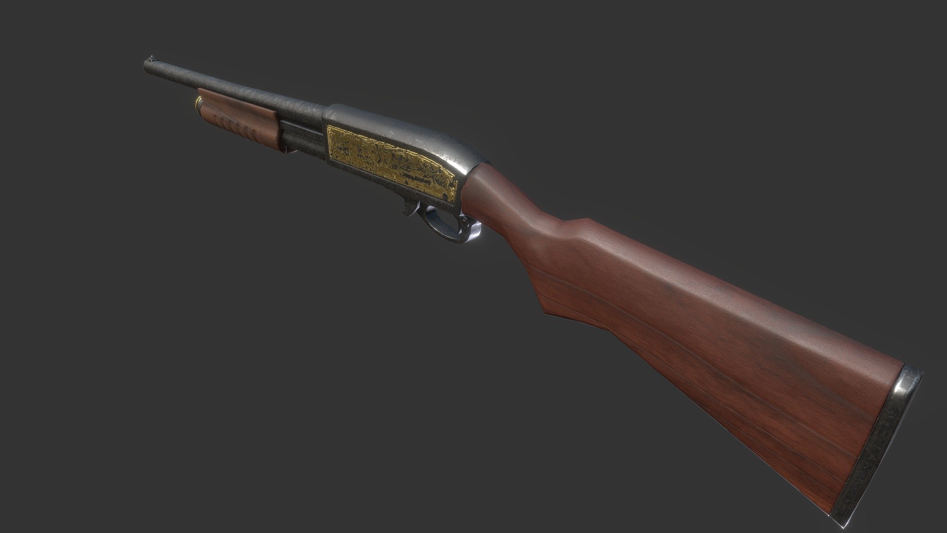 Simple old shotgun with gold engraving 3d model