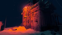 TEREM tower, abandoned, winter, urban, snow, night, skyscraper, pipes, wire, mansion, leveldesign, moonlight, architecture, lowpoly, home, cinema4d, wood, industrial