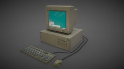old pc led, computer, mouse, gaming, pc, prop, monitor, oldschool, cd, old, game-ready, crt, low-poly, asset, model, keyboard