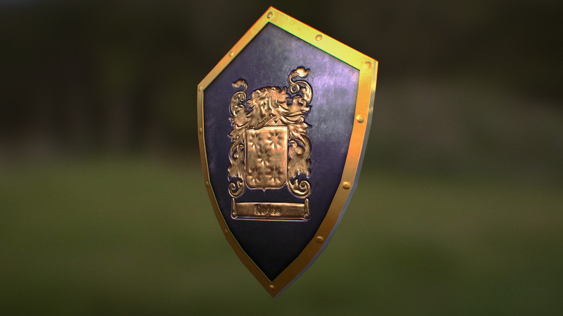 un escudo medieval con el logo del escudo de la familia rojas - medieval shield - Download Free 3D model by MarielRP (@animatio) 3d model