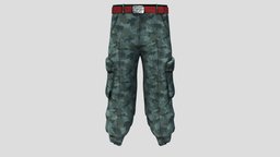 Mens Tucked In Legs Army Combat Pants in, green, hunter, army, legs, pants, combat, cargo, tactical, camouflage, mens, pbr, low, poly, male, tucked