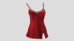 Off Shoulder Strap Camisole Lingerie W Lace Trim mini, red, bedroom, trim, , fashion, off, girls, clothes, hot, night, dress, straps, gown, womens, shoulder, lace, wear, spaghetti, lingerie, pbr, low, poly, female