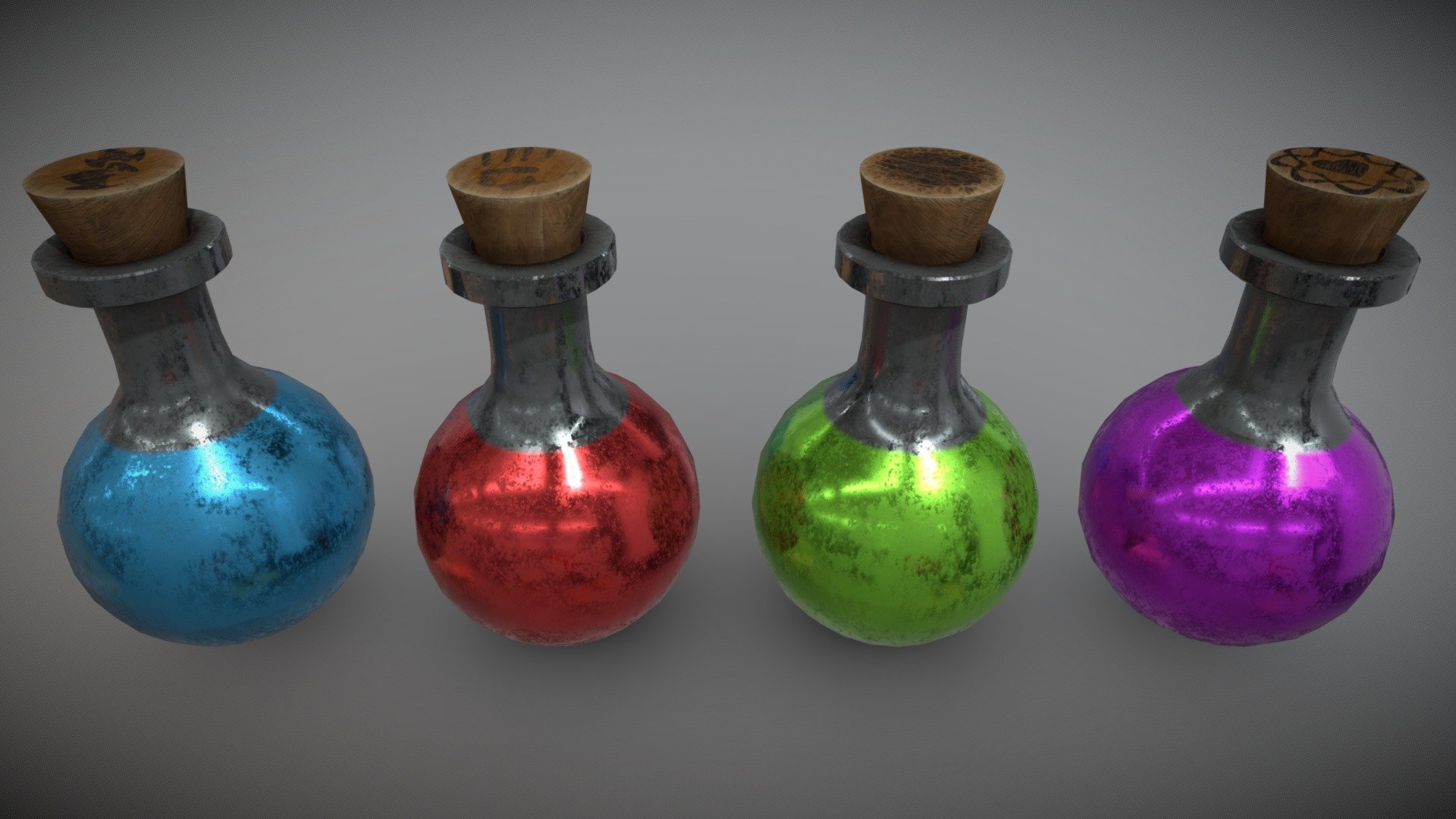 3D low-poly models of Colored Potions

ver. 2.0 of previous Alchemist Potions

Only an alchemist will tell you exactly which potion is needed for what.

Low-poly and 2k textures are very easy for any engine - 4 Colour Alchemist Sphere Like Potions - Download Free 3D model by Incg5764 3d model