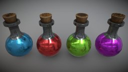 4 Colour Alchemist Sphere Like Potions green, red, style, medieval, soft, alchemist, color, 2k, water, yellow, colour, goo, potion, liquid, cyan, alchemy, aqua, game, blender, pbr, free, fantasy, puprle