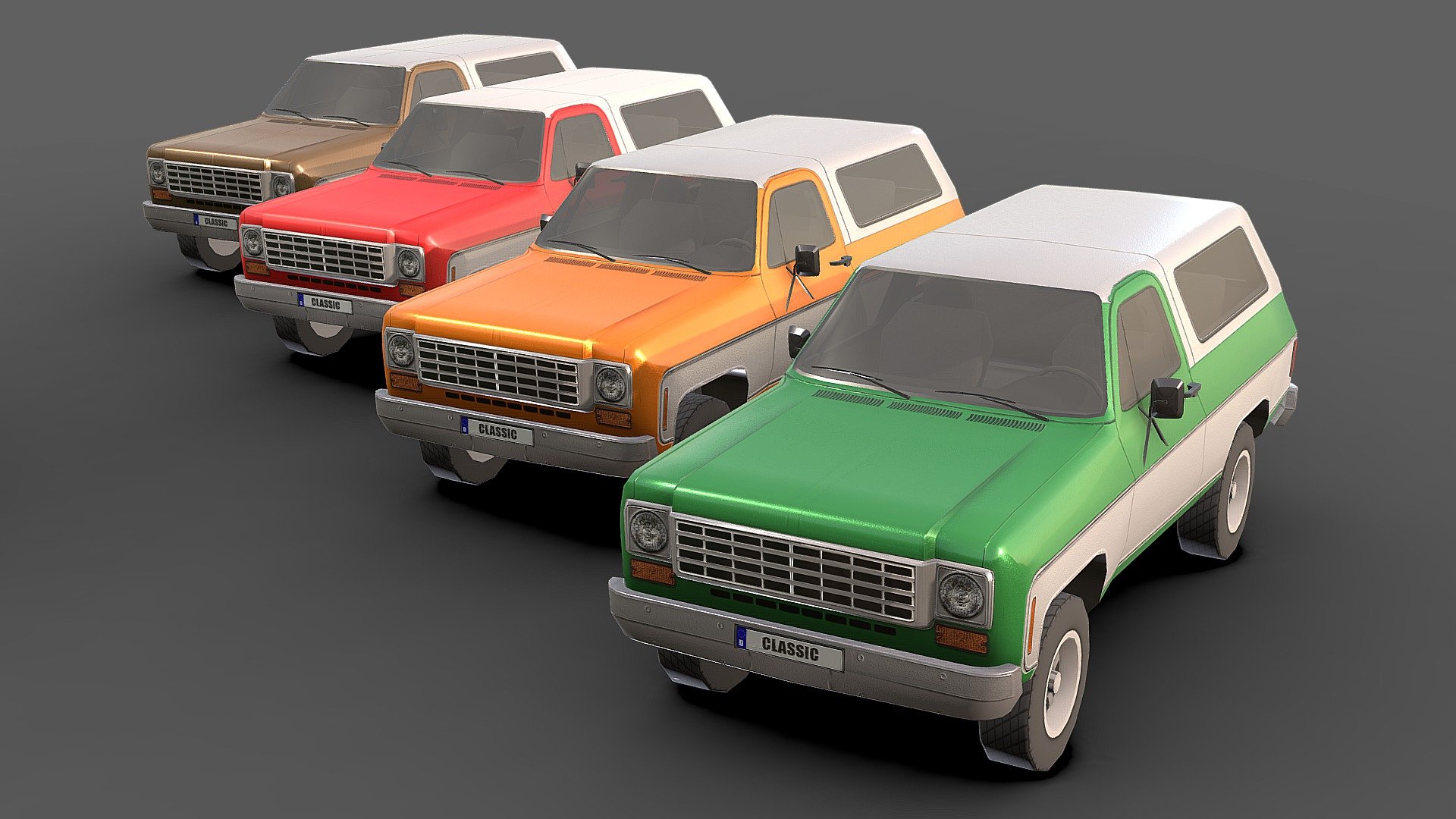 Classic Car # 3 .

You can use these models in any game and project.

This model is made with order and precision.

Separated parts (bodys . wheels . Steer ).

This car has 5 different colors.

Very Low- Poly.

The interior of this car is very low poly.

Average poly count: 5,000 tris.

It has a normal map texture .

Texture size: 2048 / 1024 / 512 (PNG).

It has a UV map texture.

Number of textures: 3.

Number of materials: 4.

Format: Fbx / Obj / 3DMax .

The original files are in the Additional file .

Wait for my new models.. Your friend (Sidra) 3d model