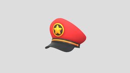 Hat033 Star Officer Hat commander, police, hat, red, leather, cap, soviet, fashion, color, captain, uniform, star, costume, headwear, game, military, anime, war, clothing, space
