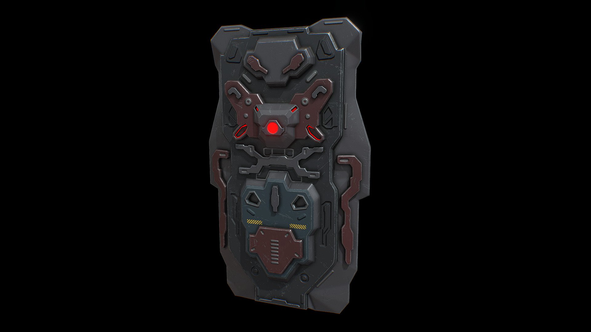 Sci fi assault shield 3d model.

4732 tris.

File formats - blend (2.91.2), fbx, obj

Ready for games and other real time applications.

PBR textures - 4096x4096 png format

Base color map,

Normal map,

Roughness map,

Metallic map ,

Ambient Occlusion map,

Emissive map,

Also included Substance painter texture maps presets for:

Unreal Engine 4,

Unity (Standart Metallic) 3d model