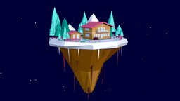 Lowpoly Mount House trees, scene, toon, cottage, winter, mount, set, snow, pack, mountain, island, nature, floating, cold, procedural, bundle, illustration, austrian, firtree, low-poly, cartoon, lowpoly, house, cinema4d, wood, building, c4d, simple