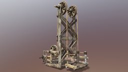 Animated Old Wooden Hoist lift, ancient, wooden, wheels, work, heavy, medieval, rough, realistic, old, engine, builder, elevator, engines, moving, mehcanism, skinned, hoist, movingparts, engineering-design, animated, engineering, rigged, history, gameready, woodengine