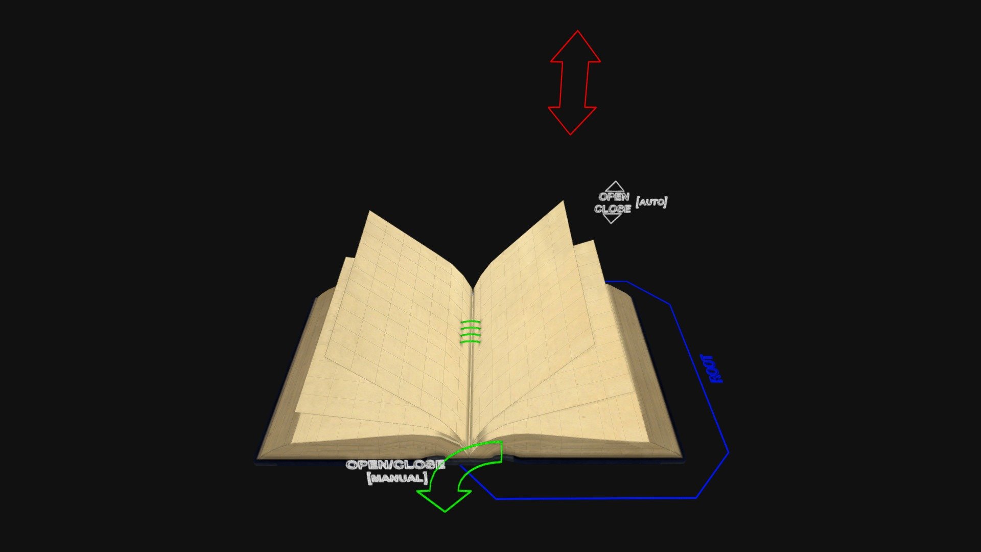 This is a simple, animation-ready Book Rig, created using Blender 3.0. The file displayed in this 3D Viewer is a demonstration of the Rig itself, and does not represent final quality. Please vew the: Breakdown Guide for the full breakdown of the techniques I used when creating this rig, prior to purchasing.

Included with SketchFab Purchase:


PDF:

&ldquo;Blender_Book_Rig_Breakdown_Guide.pdf