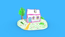 Cartoon House exterior, drawn, writing, cartoon, house, home, stylized, building, hand, village
