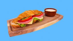 Croissant with salami tomato cheese salad for AR food, realistic, scanned, tomato, cucumber, cheese, croissant, salad, salami, foodscan, food3dmodel, photogrammetry, gameasset