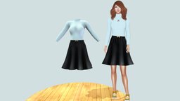 Turtle Neck Top Flaring Skirt Outfit short, green, neck, cute, white, fashion, knee, girls, top, long, clothes, out, skirt, summer, above, sleeves, striped, casual, womens, outfit, wear, length, tutle, pbr, low, poly, female, black, flaring