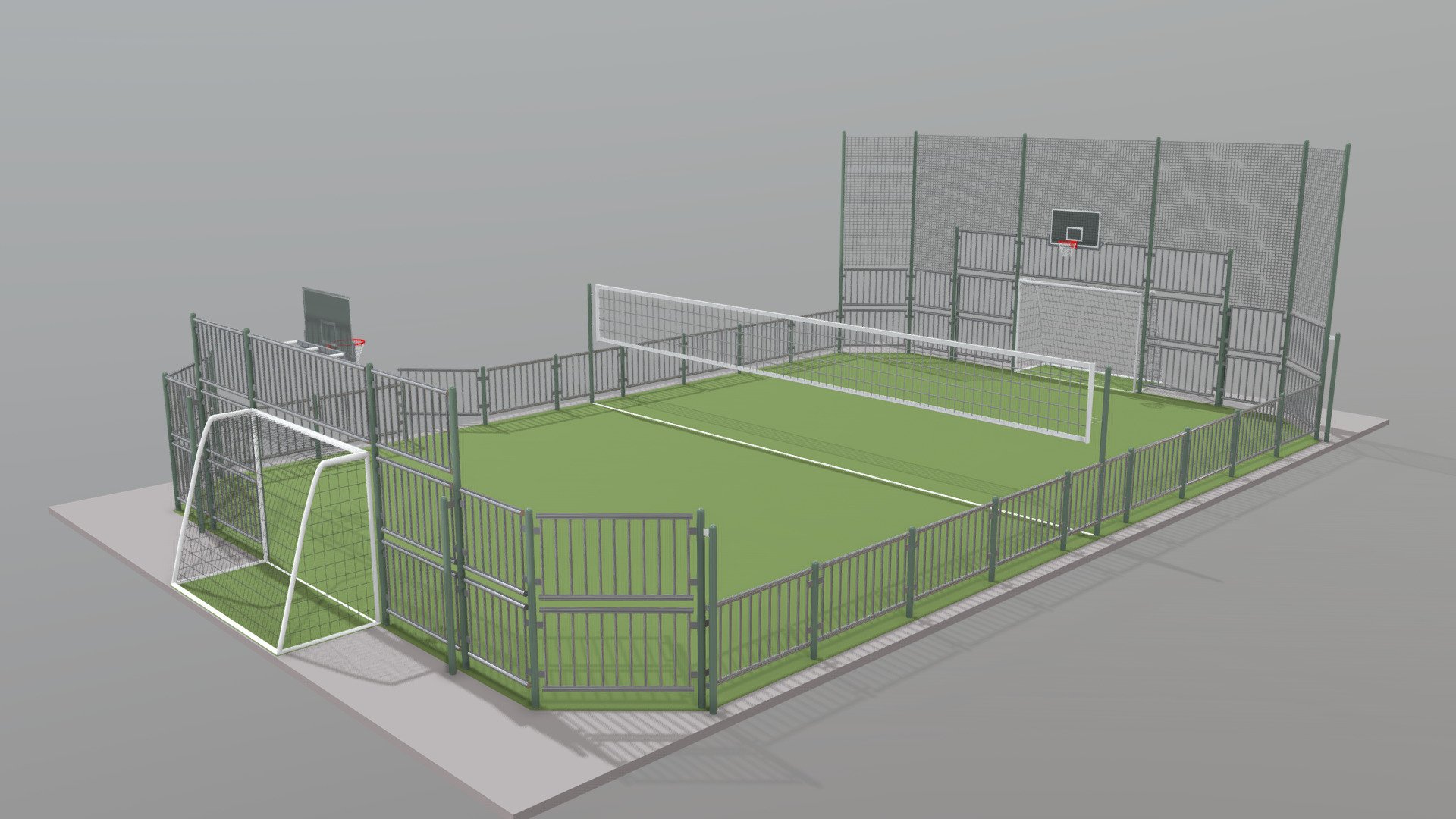 Multisport field


2 basketball goals 
2 hand-foot cages
1 pair of multifunctional pole : badminton,volleyball, tennis, etc
available in fbx with materials
 - Multisport field - Buy Royalty Free 3D model by luismi93 3d model