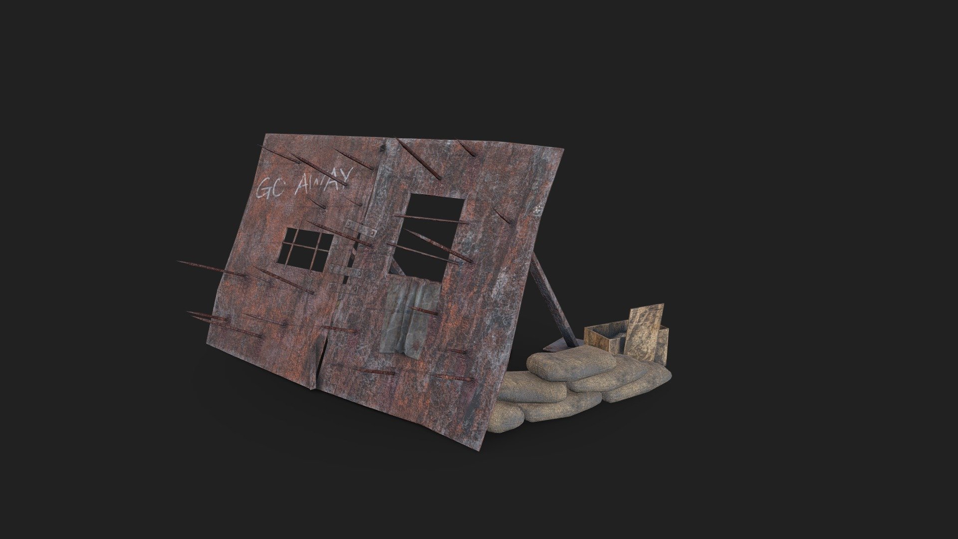 Game props post-apocalyptic shield.


Tris: 3806
4k or 2k texture of your choice.

Model with pbr realistic textures (they are in a separate archive, you can use them in any 3D package for any render). Perfect for surviving games or for your atmospheric scene.
The project has a scene for Blender with customized light, materials and post-processing for your convenient use. 
You can copy the texture model into another open Blender window with your scene using the combination ctrl + c / ctrl + v.
Also in the archive is a folder with Unreal Engine and Unity textures with a short shader setup guide.


For Unreal Engine use SurvivalShield_UNREAL.fbx mesh
For Unity Engine use SurvivalShield_UNITY.fbx mesh
 - Survival Shield - 3D model by knockcg 3d model
