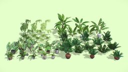 Houseplants Pack M03 tree, green, plants, tropical, palm, banana, fern, houseplants, monstera