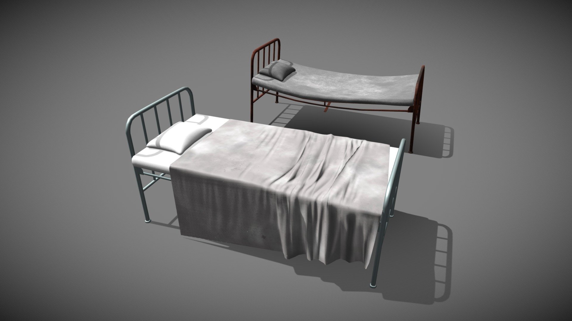 Old model hospital bed with textures.Can be used as game asset.
Vertex count : 2024(Bed_01), 2248(Bed broken), Bed sheet(2460)
Tris count :  3773(Bed_02),  4220(Bed broken), Bed sheet(4916) - Old Hospital Bed | Game asset - Buy Royalty Free 3D model by Arjun S R (@SRstudiosKerala) 3d model