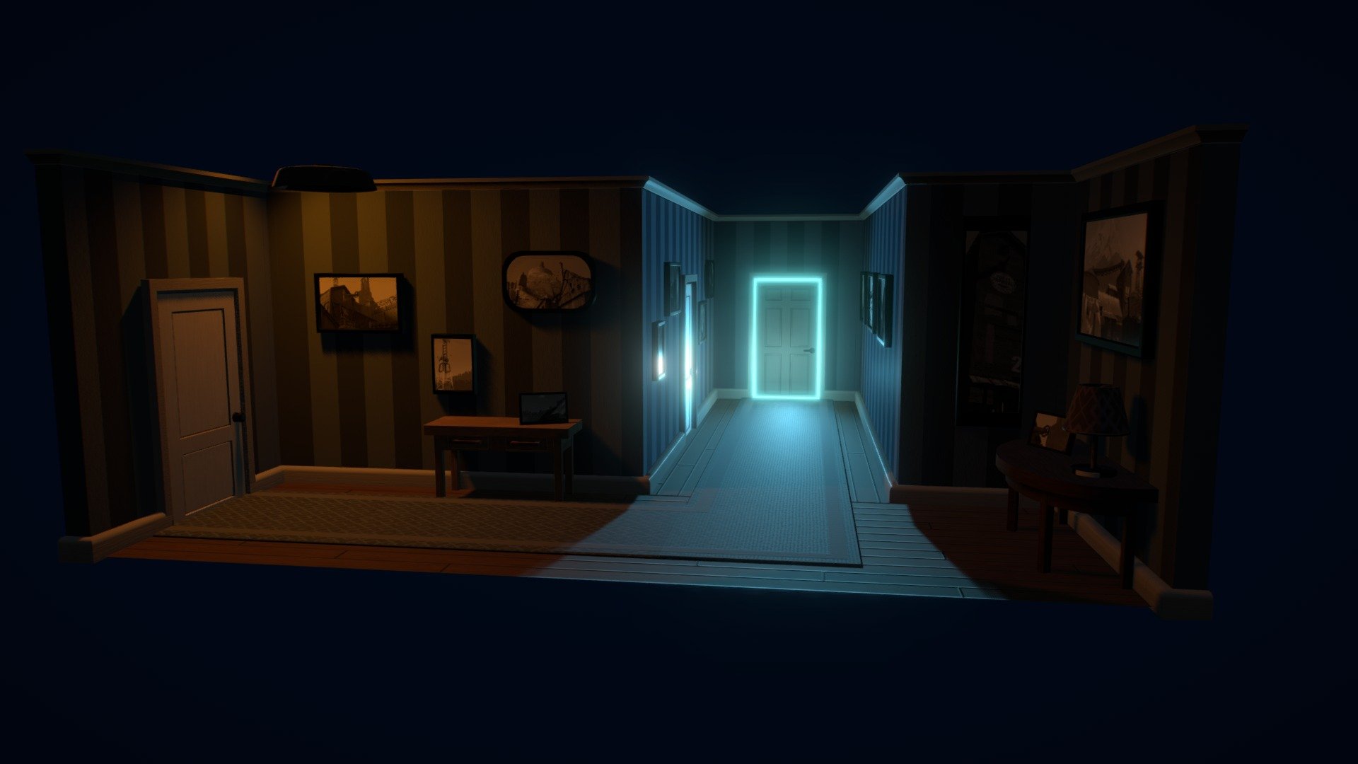 second assessment for my uni class where we had to design and create an enviroment.
this scene depics a dark hallway with two diffrent light sources - AIE unit 2 assessment - Environment - hallway - 3D model by Finest 3d model