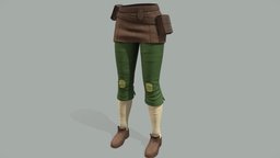 Female Medieval Villager Pants And Shoes steampunk, historic, medieval, pants, shoes, old, villager, belt, outfit, elizabethan, peasant, wear, utility, pbr, low, poly, female