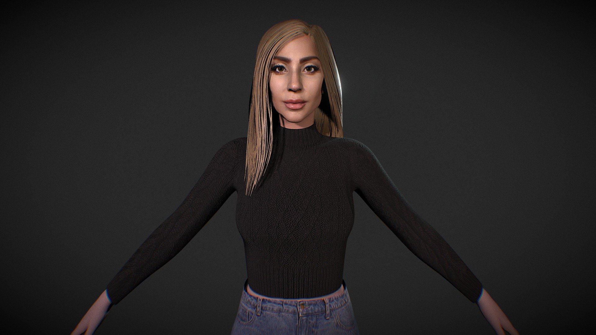 I try my best to replicate Lady Gaga on Blender. I hope you guys like it!
This model is not rigged.
New: Updated the textures and UV mapping 3d model