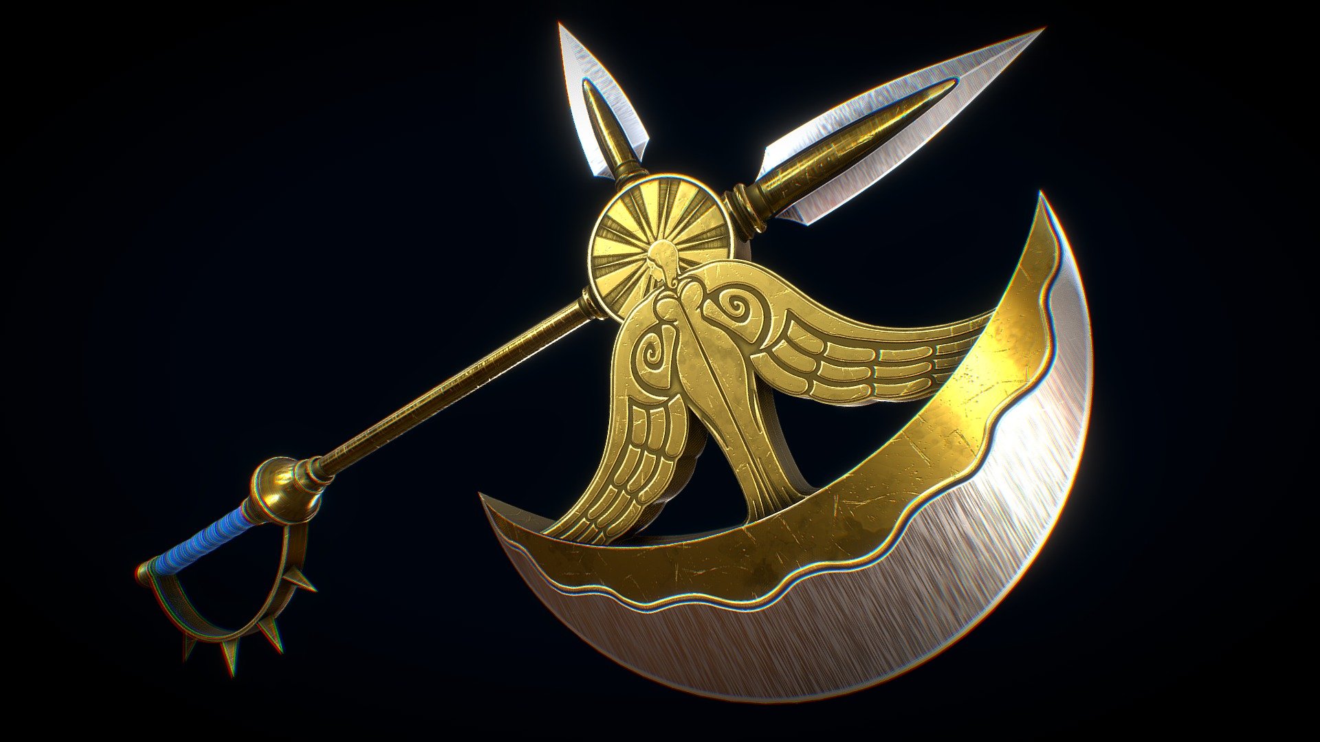 Low-poly 3D model of Divine axe Rhitta. The Divine Axe Rhitta「神斧 リッタ, Jinpu Ritta」is a Sacred Treasure that was in the possession of the Lion's Sin of Pride, Escanor 3d model