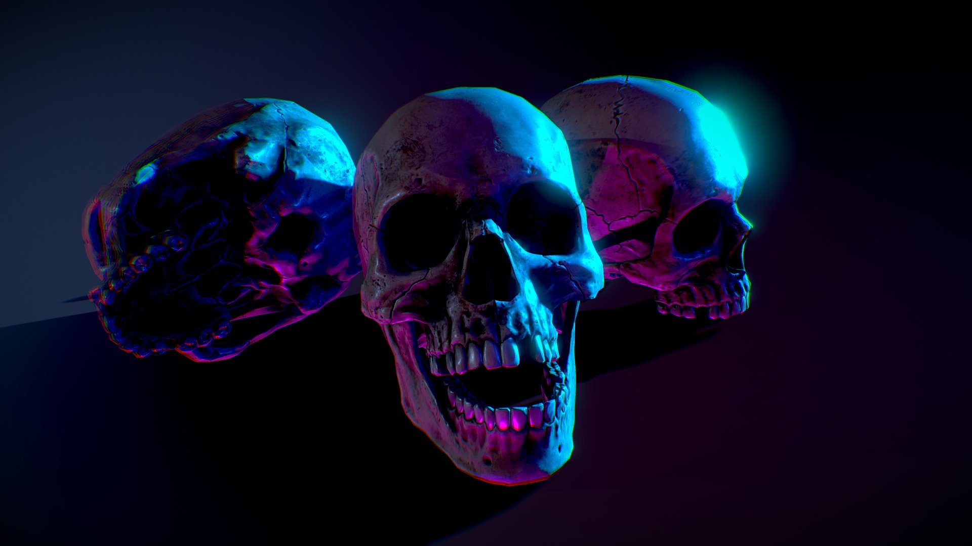 Took my previous skull and posed it for a Cyberpunk lighting beauty shot.. Enjoy! - Pile O Skulls - 3D model by jimmyq 3d model