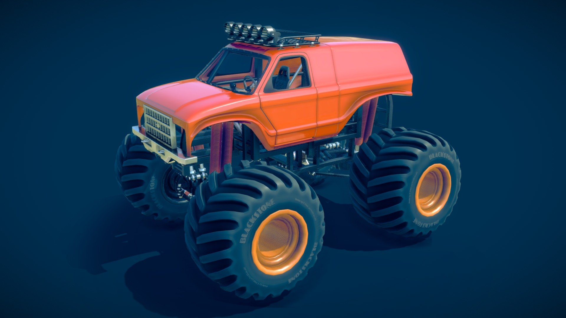This is the low poly version of a monster truck I made quickly (due to the usual tight deadlines), and was part of a set of assets I created for a porridge advert a few years back.  You can find renders of the original version on my website here.

The additional download includes an untriangulated version of this low poly version, as well as the original cage mesh which can be smoothed to a higher degree to match the original version I rendered for the advert.

If you purchase this model then please send me a message to tell me about your project, I'd love to see what you create with it! - Monster Truck - Buy Royalty Free 3D model by se7en23 3d model