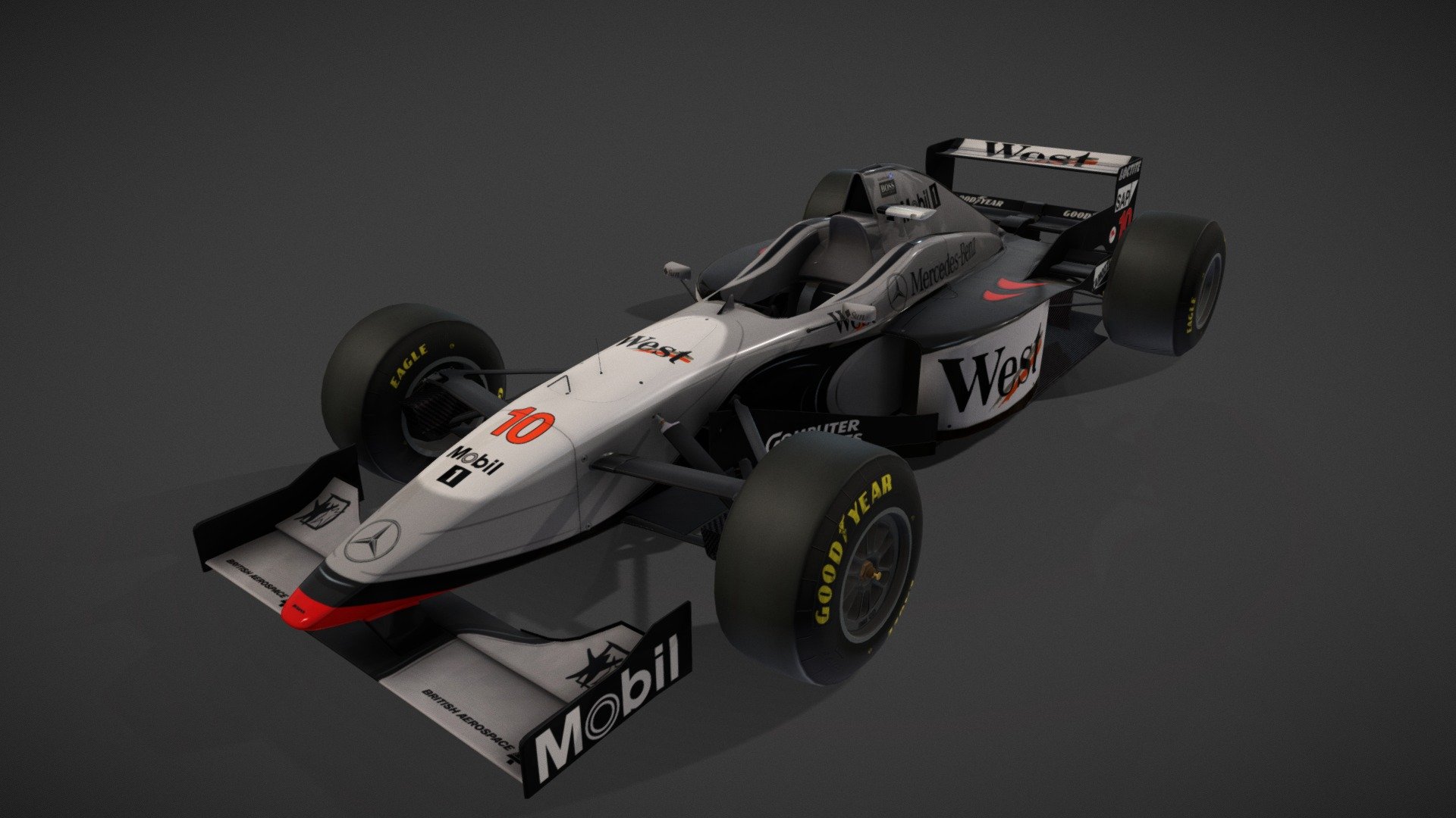 1997 McLaren Mp4-12 Formula one car.
Game model made for Grand Prix 4. Low downforce specification 3d model
