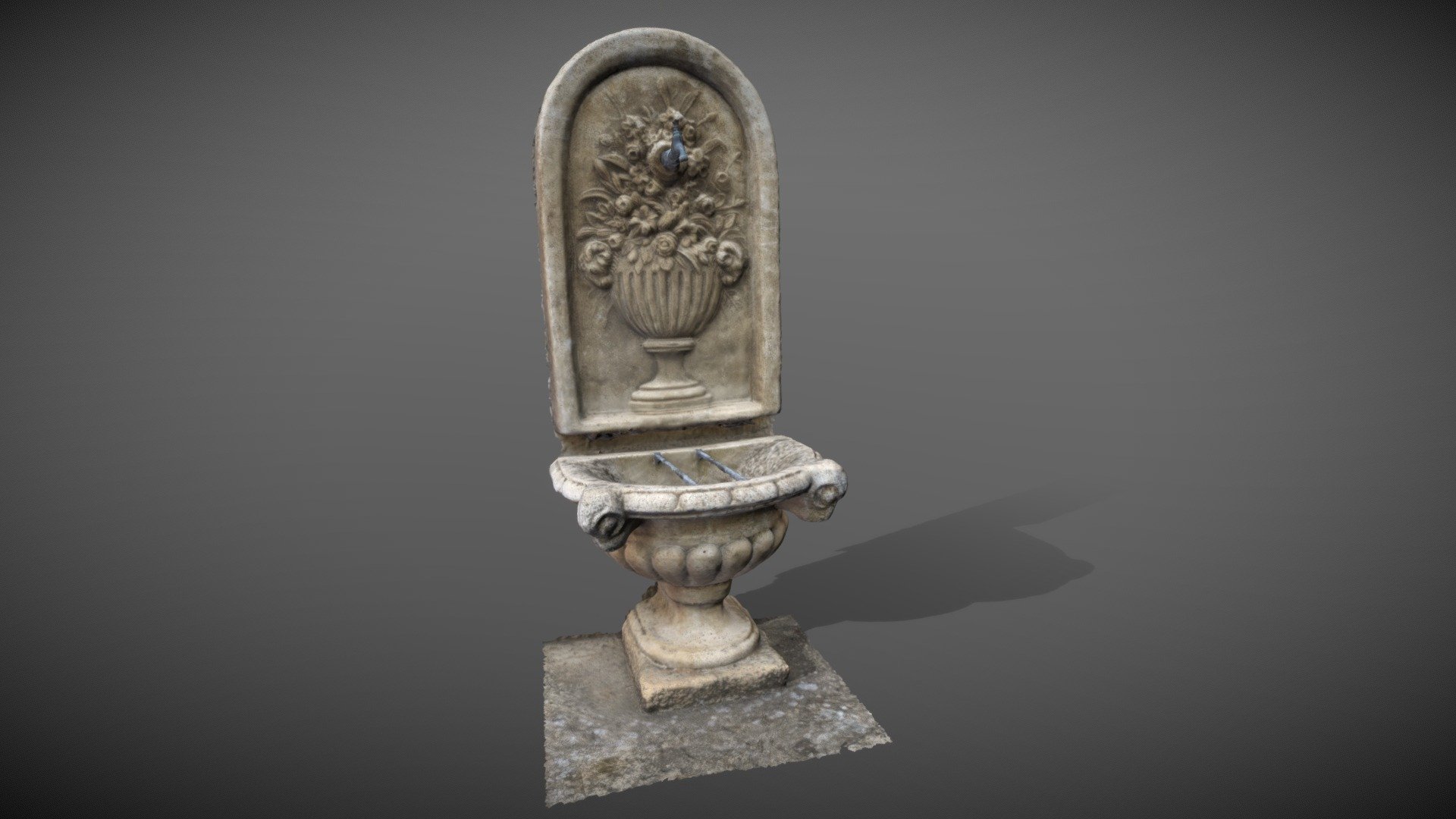 Wall fountain, realized by photogrammetry.
96 images for almost 150 000 faces 3d model