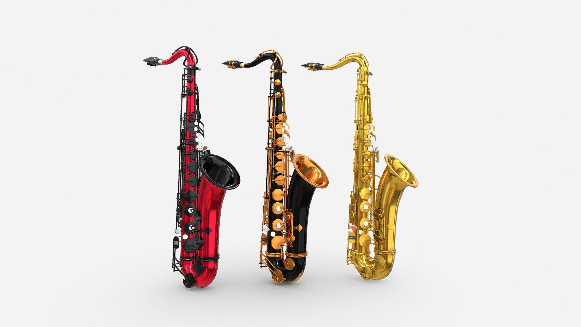 Saxophone is a reed wind instrument.

Classical saxophone in three color variations. This musical instrument can be suitable for any music game that can use this asset.

MODEL

• Polys: 19150

• Verts: 19048

TEXTURES

• Albedo

• Normal

• Metallic

• Roughness

• AmbientOcclusion

(PBR workflow)

4096x4096 high resolution texture sets are made according to the working process PBR 3d model