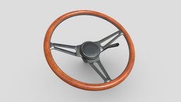 Retro Steering Wheel wheel, wooden, vintage, retro, driving, cover, aluminum, antique, steering, metal, old, low-poly, vehicle, pbr, car