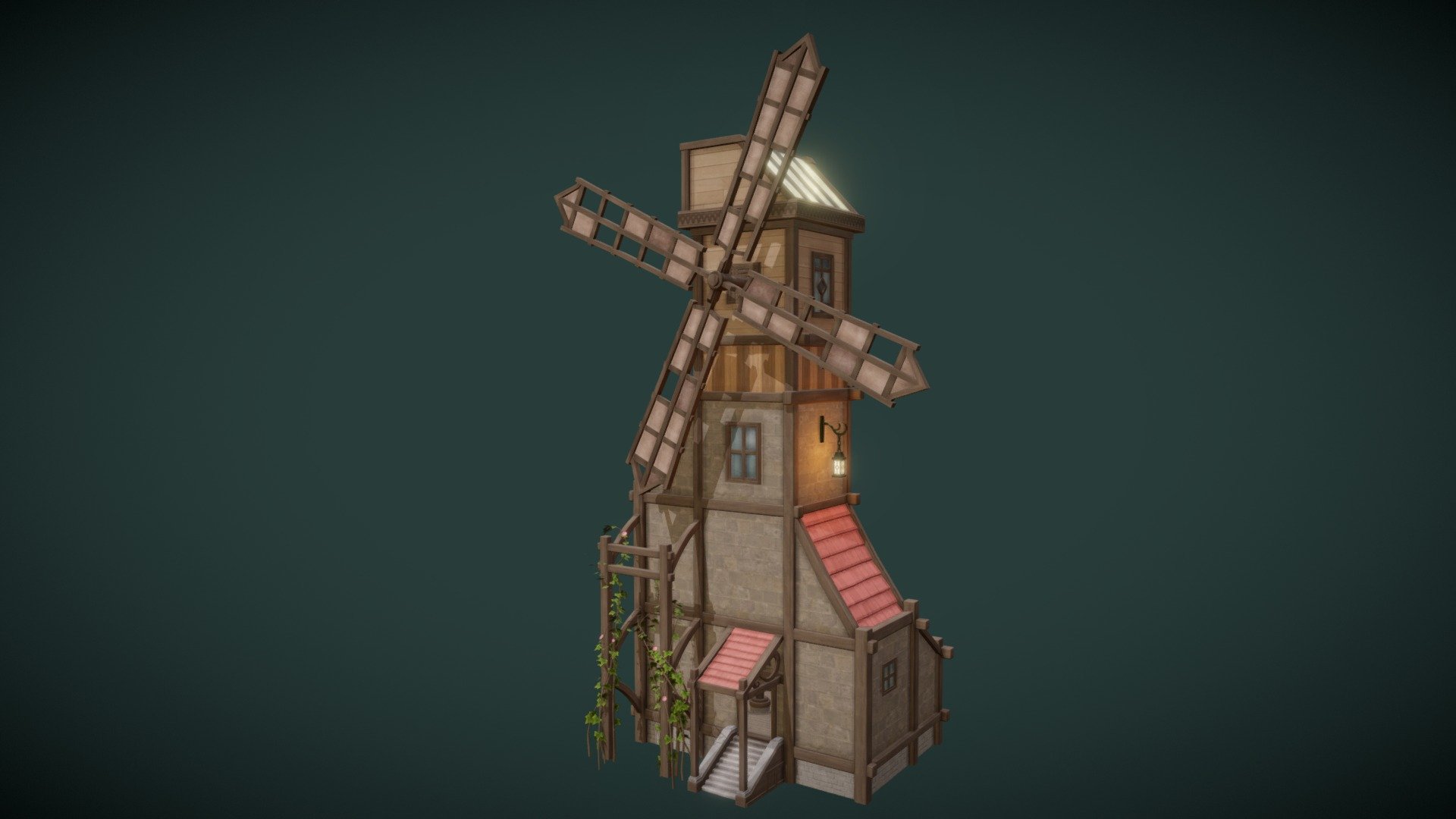 Windmill with interior, PBR workflow 3d model