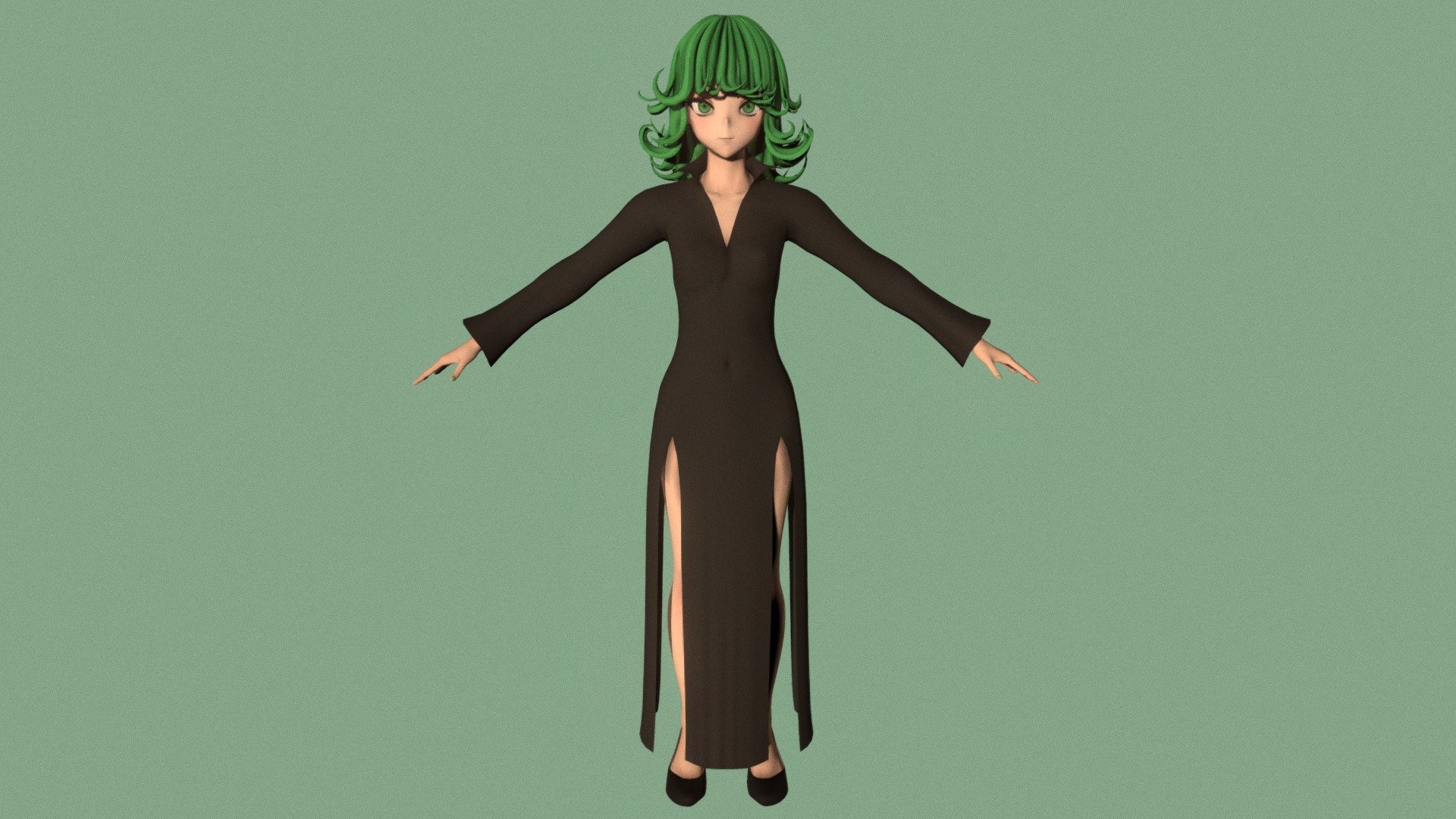 T-pose rigged model of anime girl Tatsumaki (One Punch Man).

Body and clothings are rigged and skinned by 3ds Max CAT system.

Eye direction and facial animation controlled by Morpher modifier / Shape Keys / Blendshape.

This product include .FBX (ver. 7200) and .MAX (ver. 2010) files.

3ds Max version is turbosmoothed to give a high quality render (as you can see here).

Original main body mesh have ~7.000 polys.

This 3D model may need some tweaking to adapt the rig system to games engine and other platforms.

I support convert model to various file formats (the rig data will be lost in this process): 3DS; AI; ASE; DAE; DWF; DWG; DXF; FLT; HTR; IGS; M3G; MQO; OBJ; SAT; STL; W3D; WRL; X.

You can buy all of my models in one pack to save cost: https://sketchfab.com/3d-models/all-of-my-anime-girls-c5a56156994e4193b9e8fa21a3b8360b

And I can make commission models.

If you have any questions, please leave a comment or contact me via my email 3d.eden.project@gmail.com 3d model