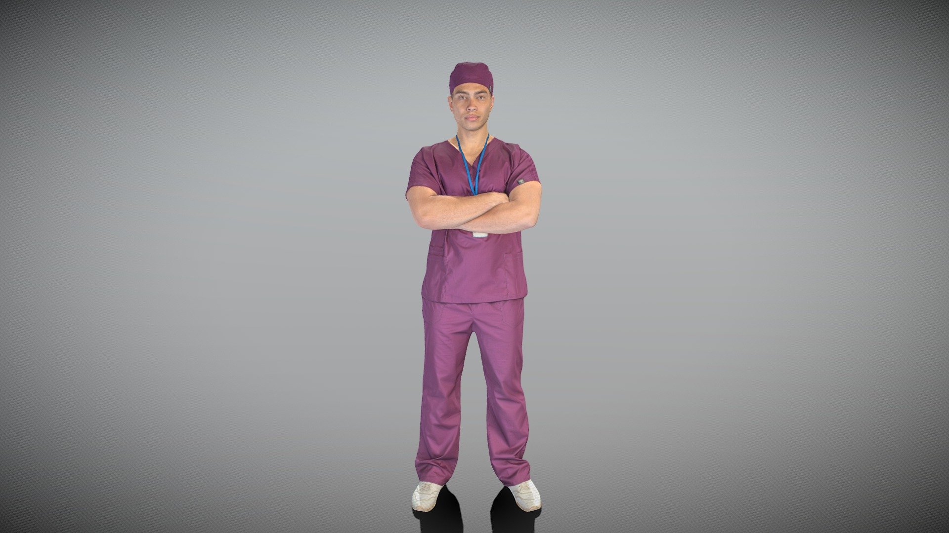 This is a true human size and detailed model of a handsome man of Caucasian appearance dressed in a medical uniform. The model is captured in typical professional pose to perfectly match a variety of architectural and product visualizations, be used as a background or mid-sized character in advert banners, professional products/devices presentations, educational tutorials, VR/AR content, etc.

Technical specifications:




digital double 3d scan model

150k &amp; 30k triangles | double triangulated

high-poly model (.ztl tool with 5 subdivisions) clean and retopologized automatically via ZRemesher

sufficiently clean

PBR textures 8K resolution: Diffuse, Normal, Specular maps

non-overlapping UV map

no extra plugins are required for this model

Download package includes a Cinema 4D project file with Redshift shader, OBJ, FBX, STL files, which are applicable for 3ds Max, Maya, Unreal Engine, Unity, Blender, etc.

3D EVERYTHING

Stand with Ukraine! - Male doctor standing with crossed arms 424 - Buy Royalty Free 3D model by deep3dstudio 3d model