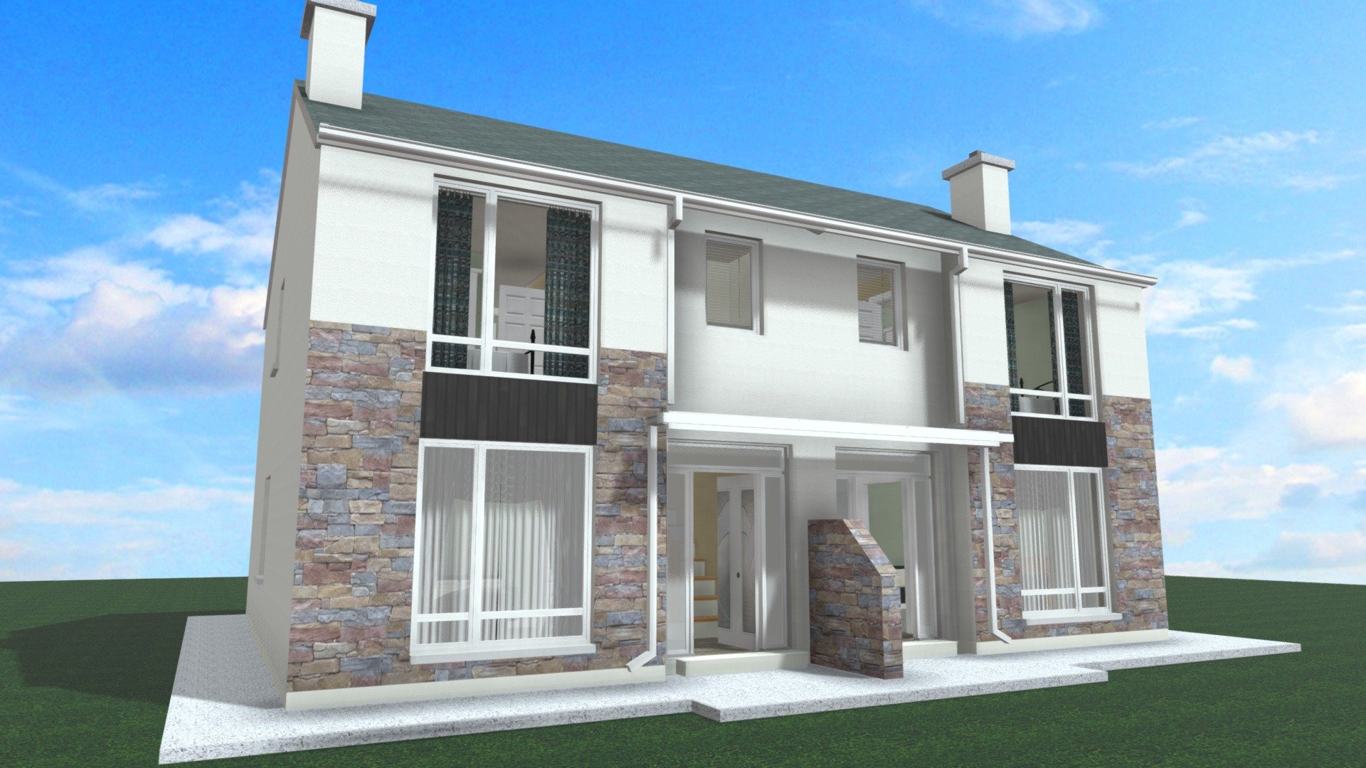 Semi Detached Houses - Buy Royalty Free 3D model by Virtual Teic (@dyb) 3d model