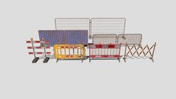 Construction site barrier pack V1 weathered fence, traffic, highway, road, cone, site, protection, barrier, rolling, fencing, safety, railing, bollard, separator, pbr, street, construction, material, noai