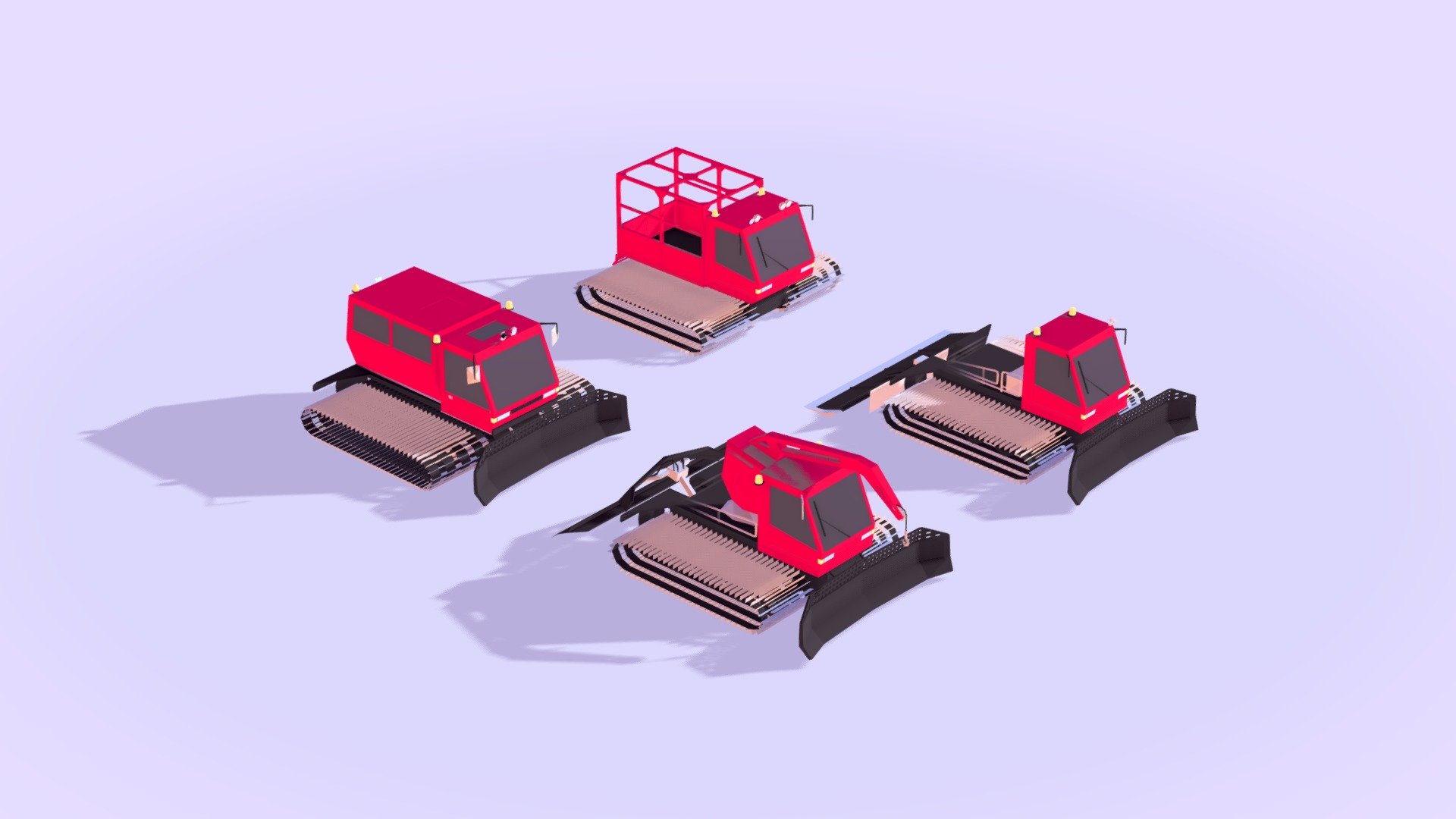 4 Cartoon Low Poly Snowcats Vehicles

Created on Cinema 4d R17 

17954 Polygons

Procedural Textured 

Game Ready
 - Cartoon Low Poly Snowcat Pack - Buy Royalty Free 3D model by antonmoek 3d model